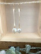 Load image into Gallery viewer, Stick and Circle -  White Coin Pearl Earrings on Gold Fill Sticks