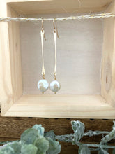 Load image into Gallery viewer, Stick and Circle -  White Coin Pearl Earrings on Gold Fill Sticks