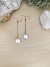 Load image into Gallery viewer, Stick and Circle -  White Coin Pearl Earrings on Gold Fill Sticks