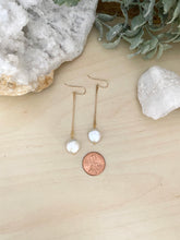 Load image into Gallery viewer, Stick and Circle -  White Coin Pearl Earrings on Gold Fill Sticks