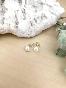 White Freshwater Pearl Studs on Sterling Silver Posts 6 mm