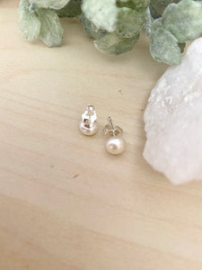 White Freshwater Pearl Studs on Sterling Silver Posts 6 mm