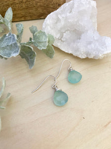 Aqua Blue Chalcedony Gemstone Drop Earrings - Sterling Silver