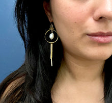 Load image into Gallery viewer, Brass and Freshwater Pearl Statement Earrings - Gold Filled Ear Wires