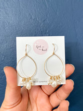 Load image into Gallery viewer, Gold Fill Hoops with White Pearl and Gemstone Dangles