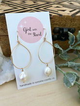 Load image into Gallery viewer, Hoop Earrings with White Freshwater pearl Drop - Gold fill or Sterling Silver