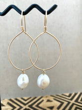 Load image into Gallery viewer, Hoop Earrings with White Freshwater pearl Drop - Gold fill or Sterling Silver