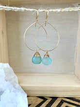 Load image into Gallery viewer, Gemstone Hoop Earrings with Aqua Blue Chalcedony Drop - Gold fill or Sterling Silver