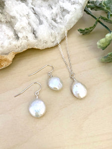 Freshwater Coin Pearl Necklace and Earring Gift Set in Sterling Silver