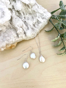 Freshwater Coin Pearl Necklace and Earring Gift Set in Sterling Silver
