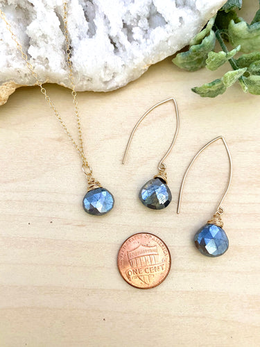 Black Labradorite Necklace and Earring Set - 14k Gold Filled