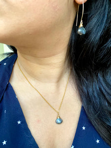 Black Gemstone Drop Necklace