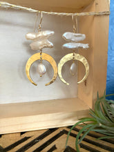 Load image into Gallery viewer, Crescent Moon earrings with biwa pearls - 14k gold filled ear wires