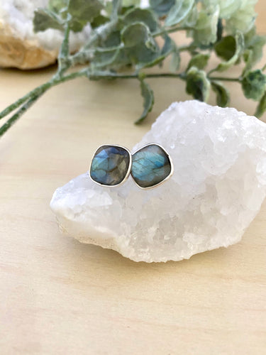 Labradorite studs on sterling silver posts - blue flash