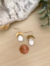 Load image into Gallery viewer, Pearl and gold crescent moon earrings - 14k gold filled ear wires