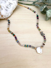Load image into Gallery viewer, Confetti Colourful Pearl and Gemstone Statement Necklace - Adjustable 16 to 18 inches