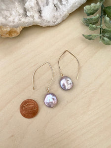 Mauve or Lavender Coin Pearl earrings - 14k Gold filled or Sterling Silver