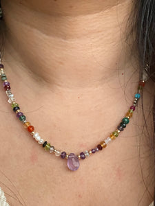 Colourful Handknotted Pearl & Gemstone Statement Necklace Adjustable 16 to 18 inches