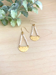 Pearl and Brass Half Moon Earrings