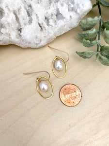 Oval Pearl Drop Earrings