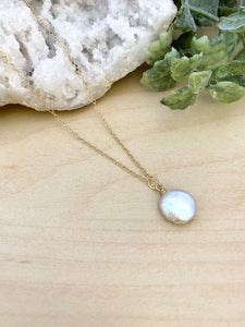 Small White Single Coin Pearl Necklace - Gold Fill or Sterling Silver