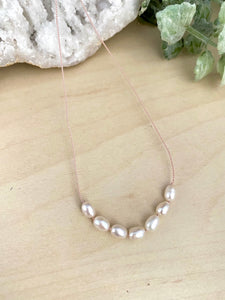 Large Rice Pearl Bar on a Silk Cord - 17 inch Pearl Cord Necklace