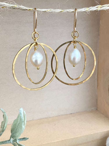 Mia Earrings - Circle and Oval hoops with a white Pearl drop