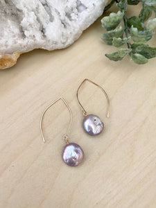 Mauve or Lavender Coin Pearl earrings - 14k Gold filled or Sterling Silver