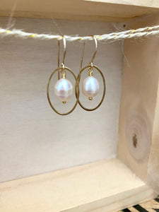 Oval Pearl Drop Earrings