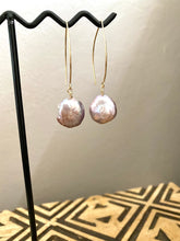 Load image into Gallery viewer, Mauve or Lavender Coin Pearl earrings - 14k Gold filled or Sterling Silver