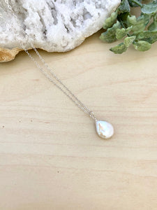 Small White Single Coin Pearl Necklace - Gold Fill or Sterling Silver