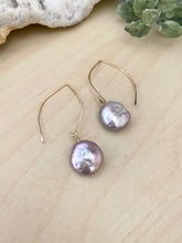 Load image into Gallery viewer, Mauve or Lavender Coin Pearl earrings - 14k Gold filled or Sterling Silver