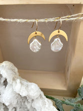 Load image into Gallery viewer, Pearl and gold crescent moon earrings - 14k gold filled ear wires