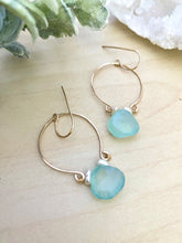 Load image into Gallery viewer, Aqua Blue Chalcedony and Pearl Inverted Hoop earrings - Gold fill