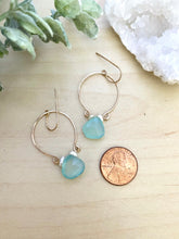 Load image into Gallery viewer, Aqua Blue Chalcedony and Pearl Inverted Hoop earrings - Gold fill