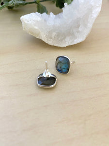 Labradorite studs on sterling silver posts - blue flash