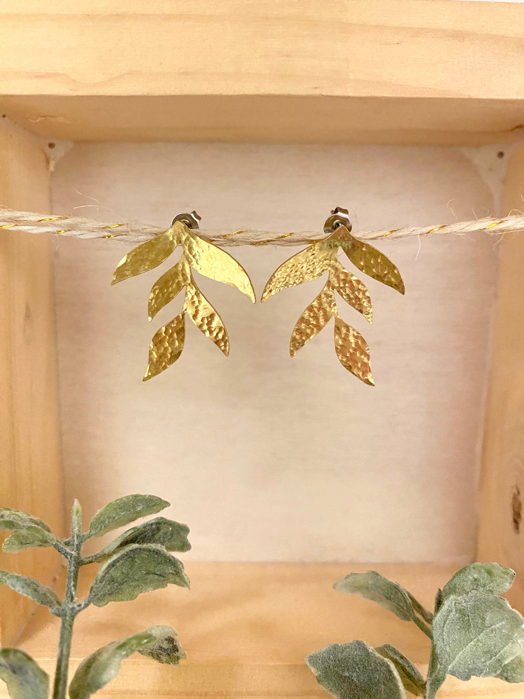 Hammered and textured gold leaf earrings