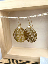 Load image into Gallery viewer, Filigree teardrop earrings with freshwater pearls - 14k gold filled ear wires