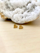 Load image into Gallery viewer, Gold Heart studs - Textured Brass Earrings on Surgical Steel posts