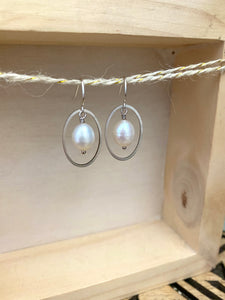 Oval Pearl Drop Earrings