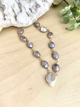 Load image into Gallery viewer, Wire Wrapped Moonstone Necklace with White Keshi Pearl Drop - Sterling Silver or Gold filled