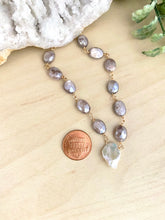 Load image into Gallery viewer, Wire Wrapped Moonstone Necklace with White Keshi Pearl Drop - Sterling Silver or Gold filled