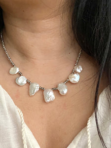 Talia Necklace - Short Beaded Necklace with Freshwater Keshi Pearls