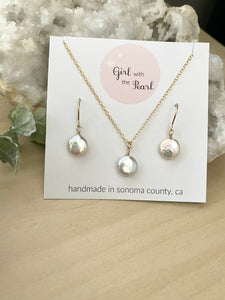 Small White Coin Pearl Gift Set - Sterling Silver or 14k Gold filled