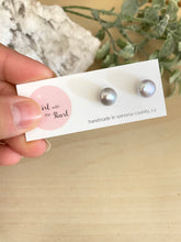 Load image into Gallery viewer, Grey Freshwater Pearl Earrings on Sterling Silver Posts - 9mm Pearls