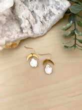 Load image into Gallery viewer, Pearl and gold crescent moon earrings - 14k gold filled ear wires