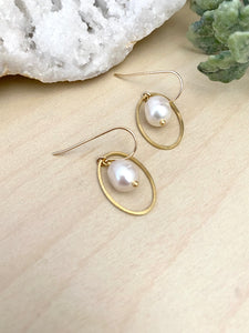 Oval Pearl Drop Earrings