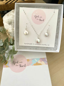 Small White Coin Pearl Gift Set - Sterling Silver or 14k Gold filled