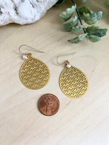 Filigree teardrop earrings with freshwater pearls - 14k gold filled ear wires