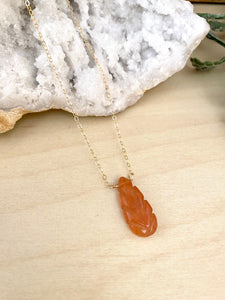 Carved Leaf Necklace in Aventurine - 14k Gold Filled